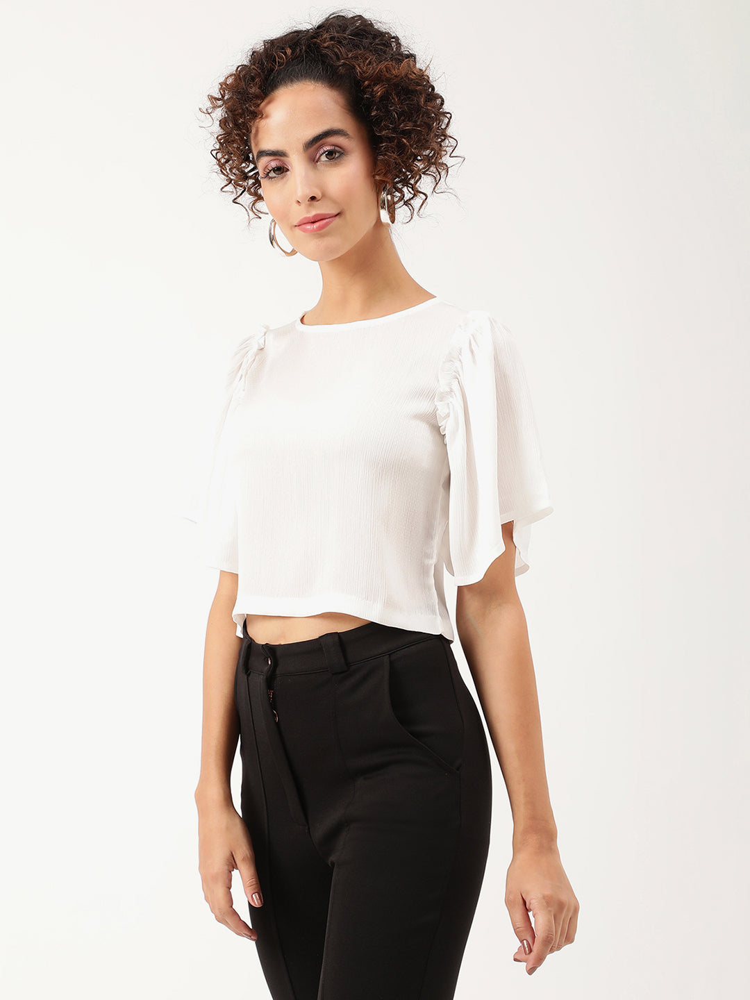 Centre Stage Women White Solid Boat Neck Top