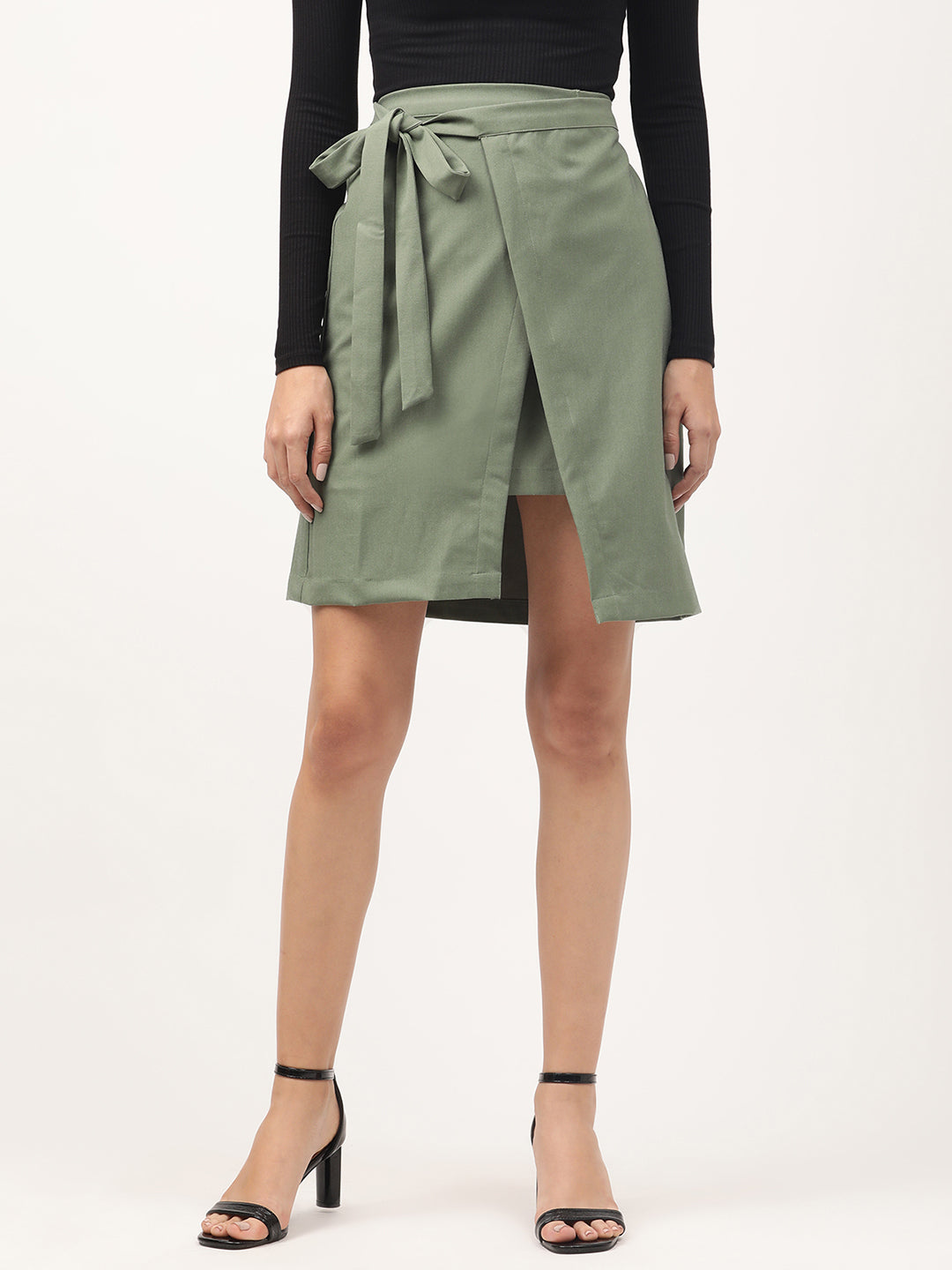 Centre Stage Women Green Solid Straight Fit Skirt