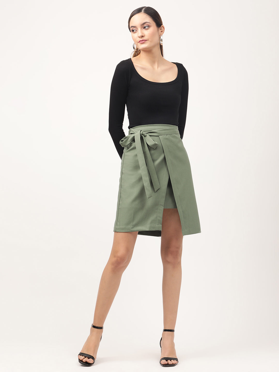 Centre Stage Women Green Solid Straight Fit Skirt