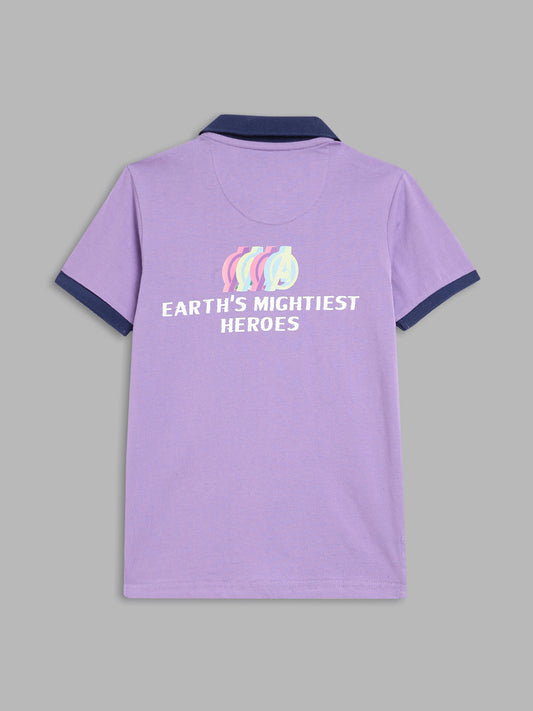Blue Giraffe Kids Purple Printed Marvel Avengers Regular Fit Polo T-Shirt