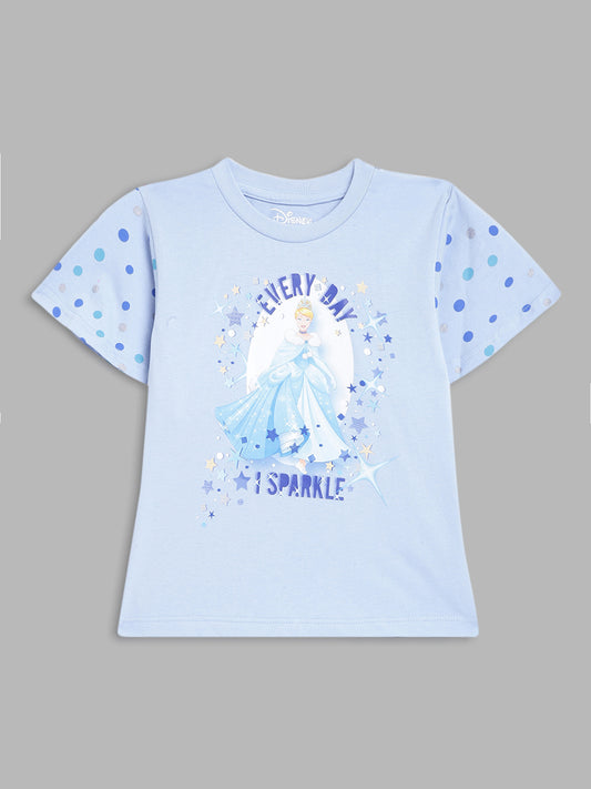 Blue Giraffe Kids Blue Printed Disney Princess Regular Fit T-Shirt