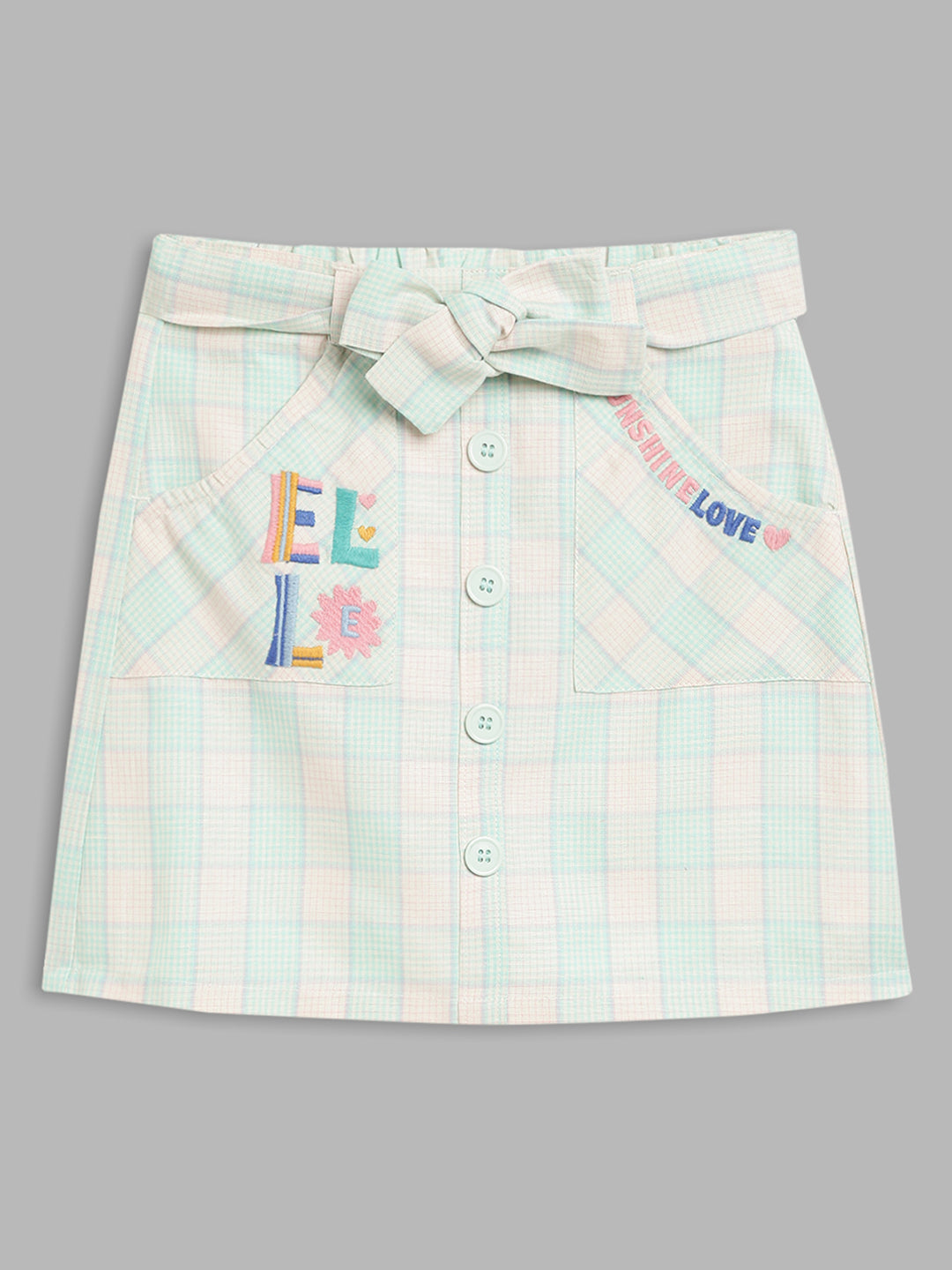 Elle Kids Girls Green Checked Regular Fit Skirt