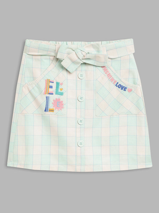 Elle Kids Girls Green Checked Regular Fit Skirt