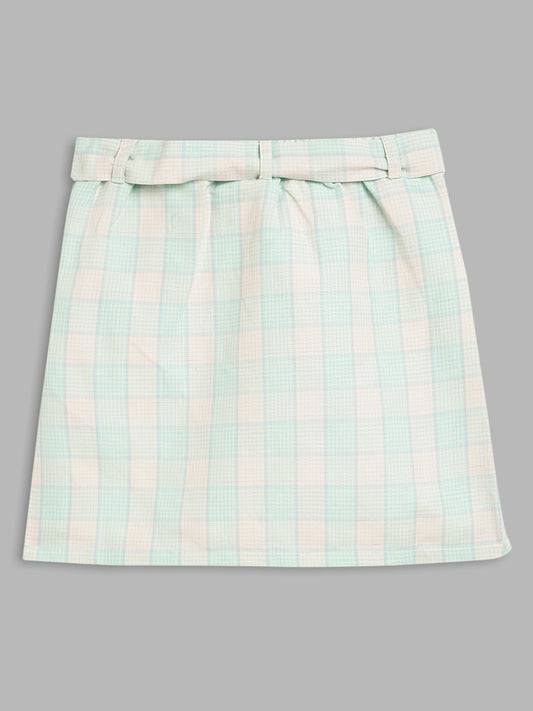 Elle Kids Girls Green Checked Regular Fit Skirt