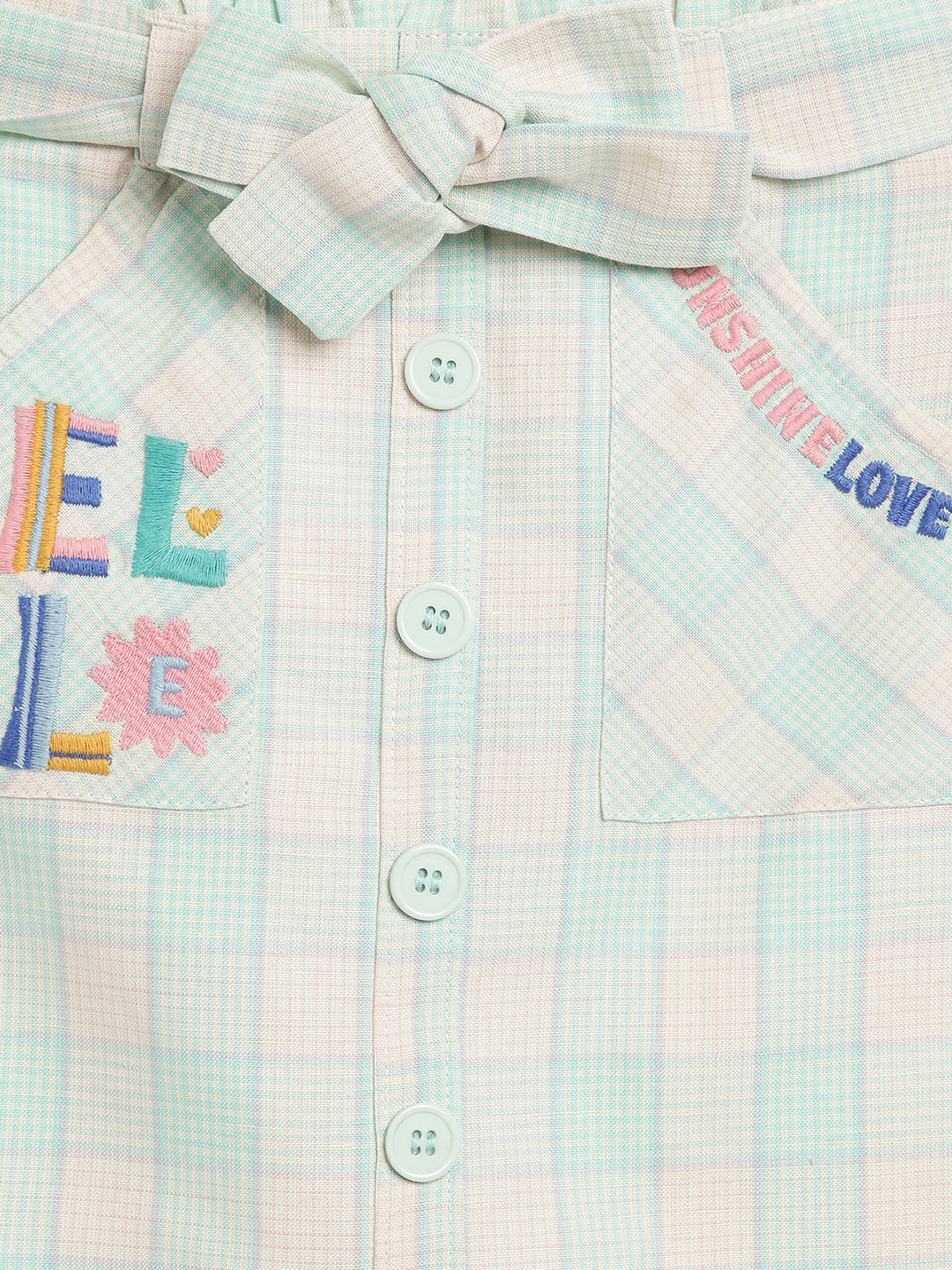 Elle Kids Girls Green Checked Regular Fit Skirt