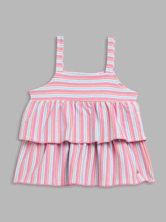 Elle Kids Girls Pink Striped Square Neck TShirt