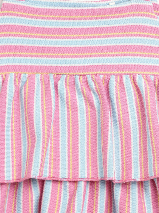 Elle Kids Girls Pink Striped Square Neck TShirt