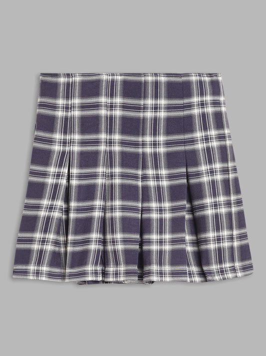 Blue Giraffe Girls Navy Blue Checked Flared Skirt