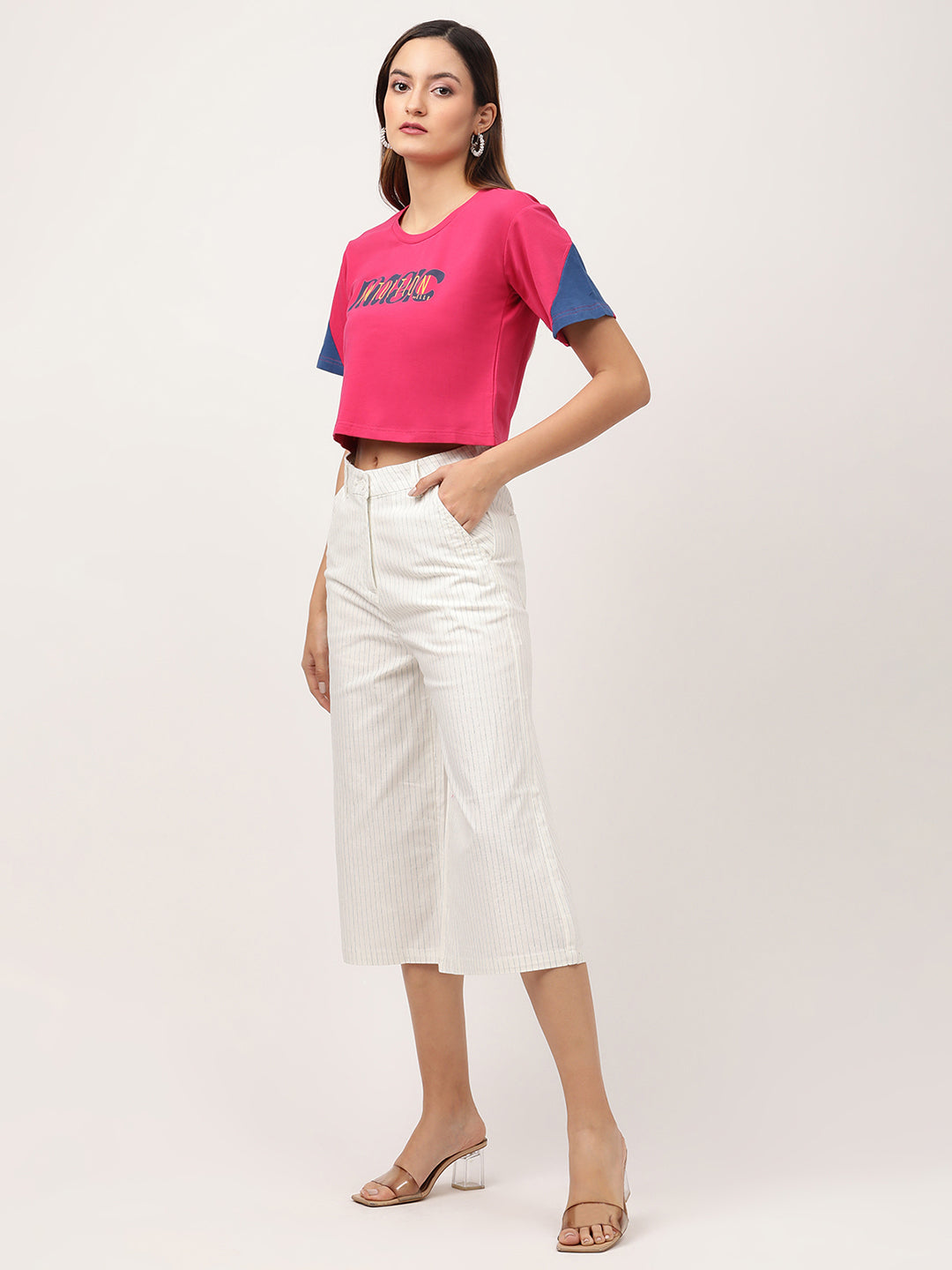 Elle Women Pink Solid Round Neck TShirt