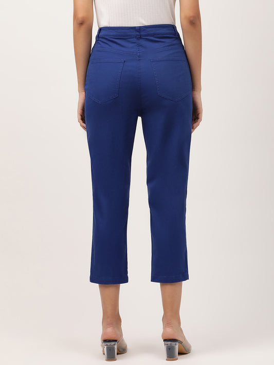 Elle Women Blue Solid Fitted Trouser