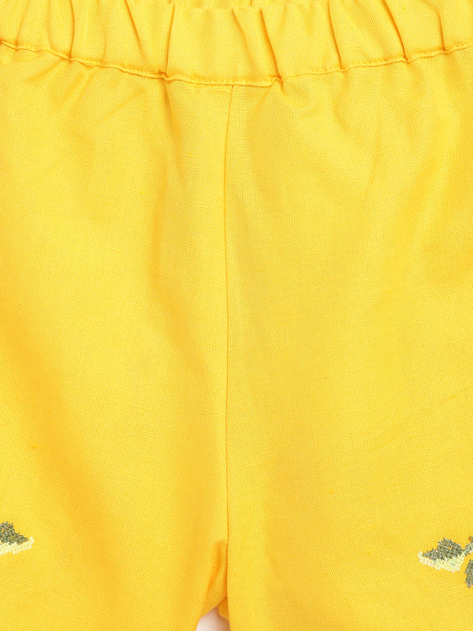 Blue Giraffe Girls Yellow Embroidered Flared Shorts