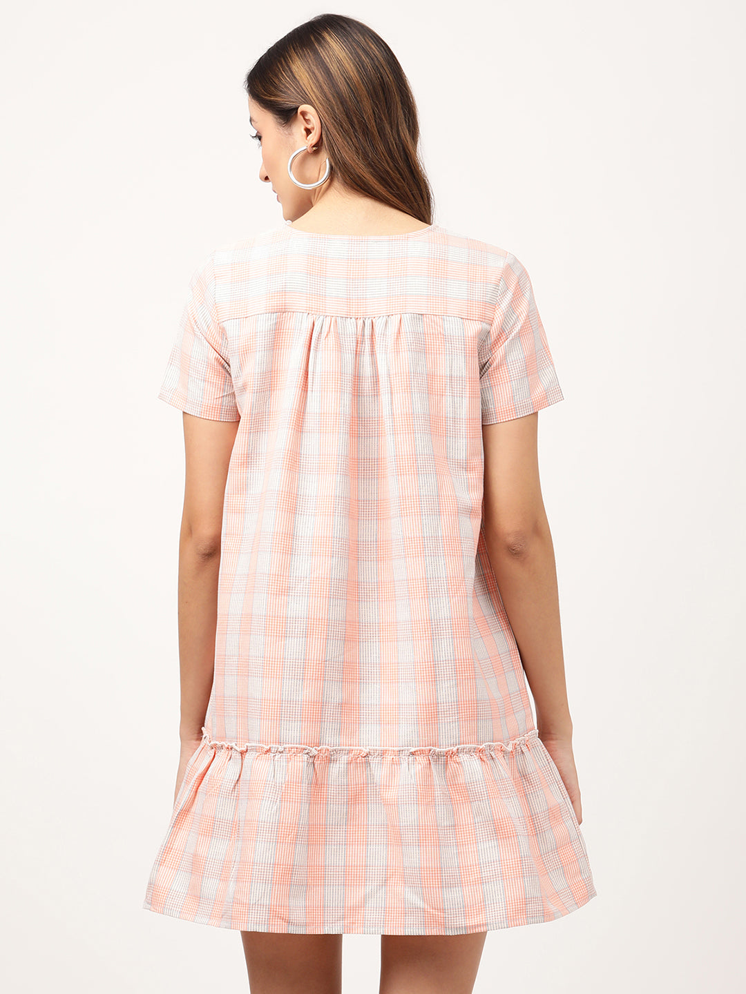 Elle Women Orange Striped V Neck Dress