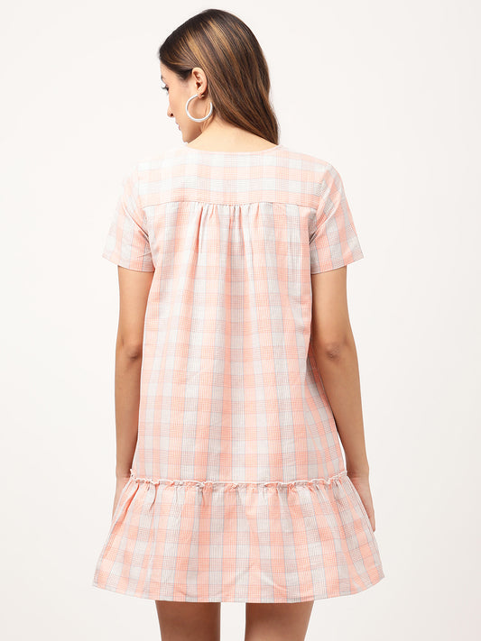 Elle Women Orange Striped V Neck Dress