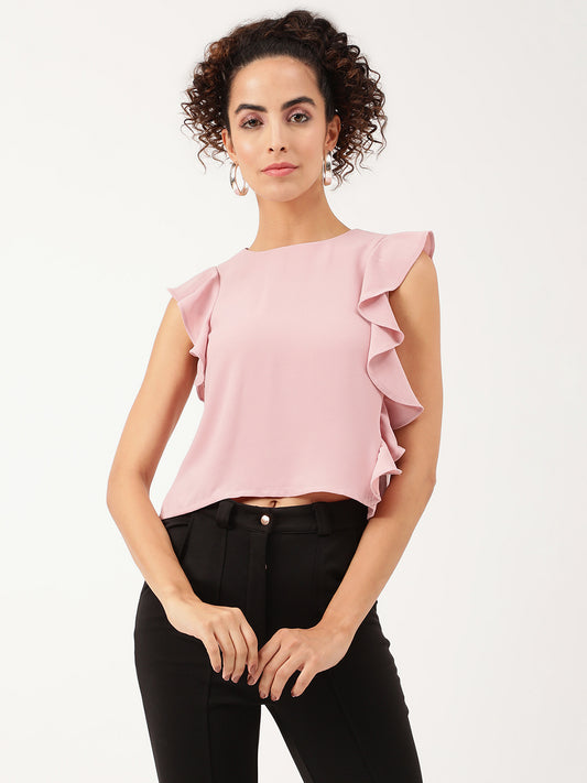 Centre Stage Women Pink Solid Round Neck Top