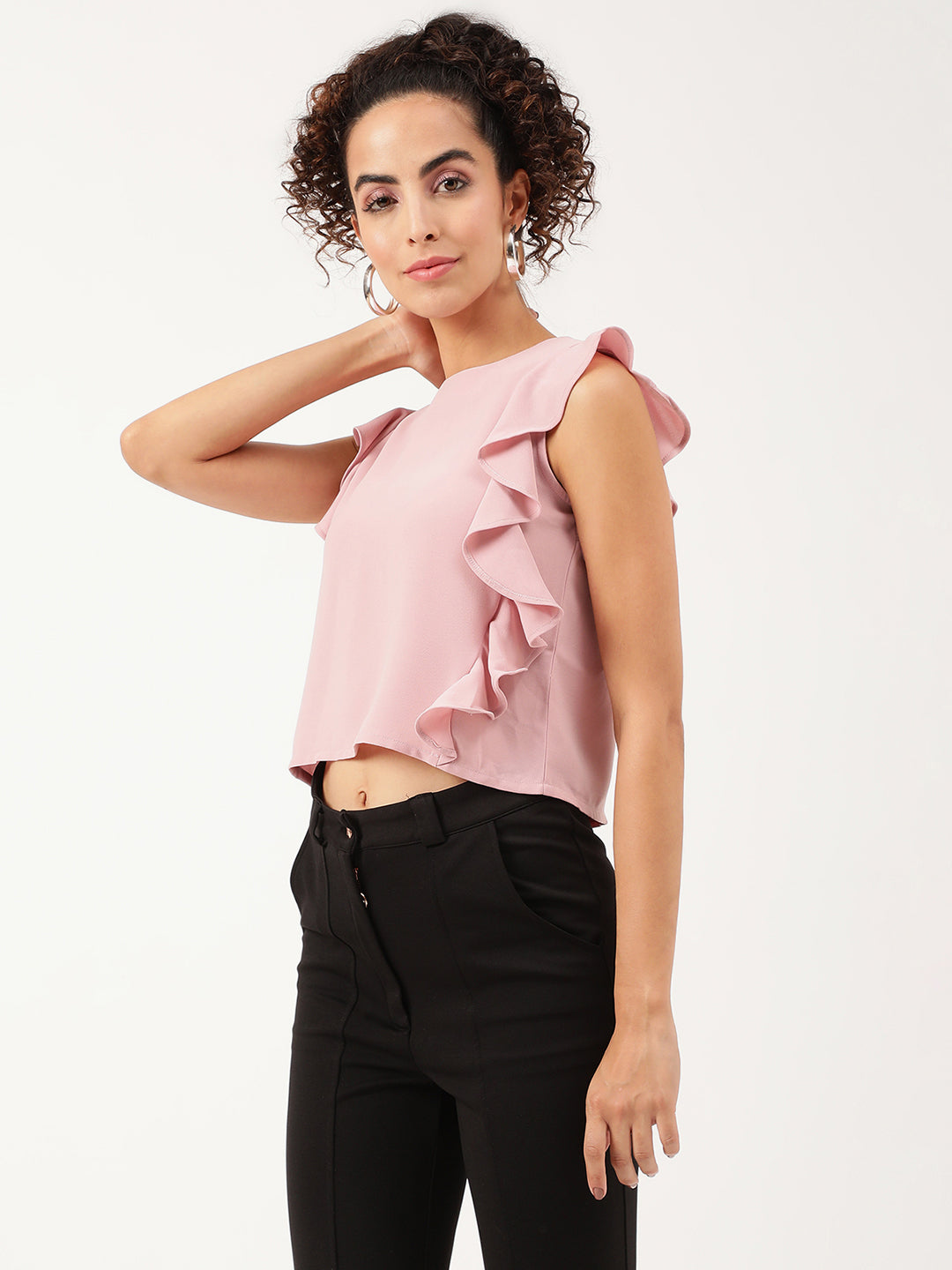 Centre Stage Women Pink Solid Round Neck Top