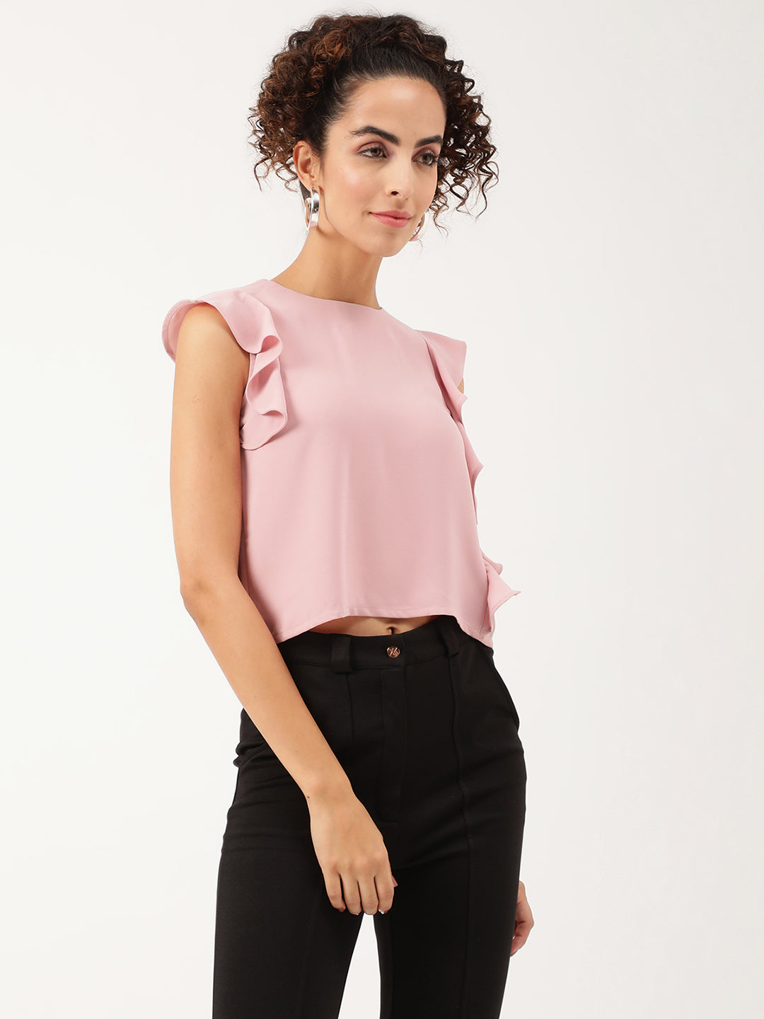 Centre Stage Women Pink Solid Round Neck Top