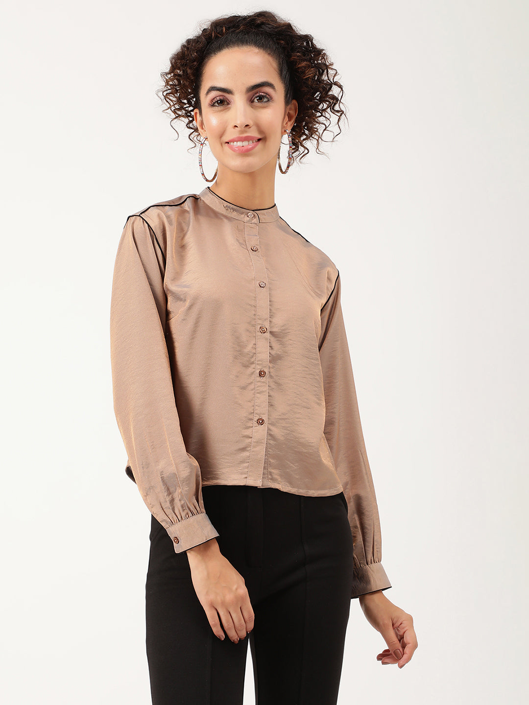 Centre Stage Women Beige Solid Collar Top