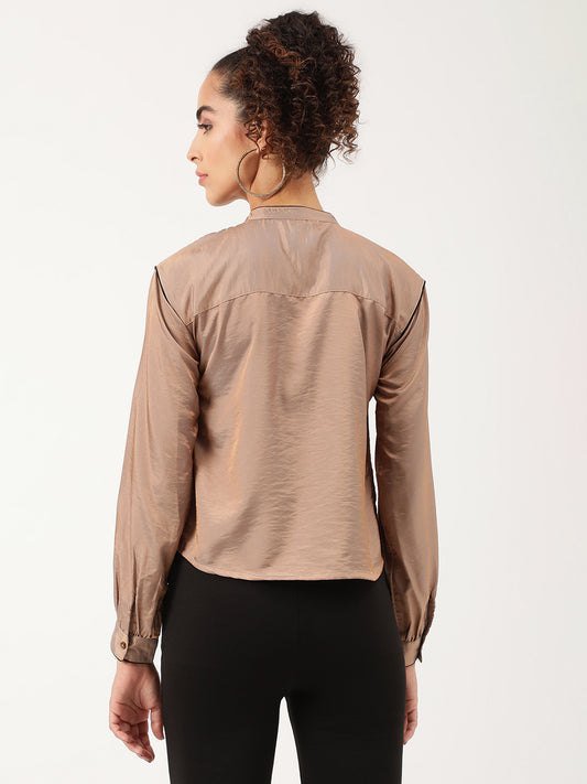 Centre Stage Women Beige Solid Collar Top