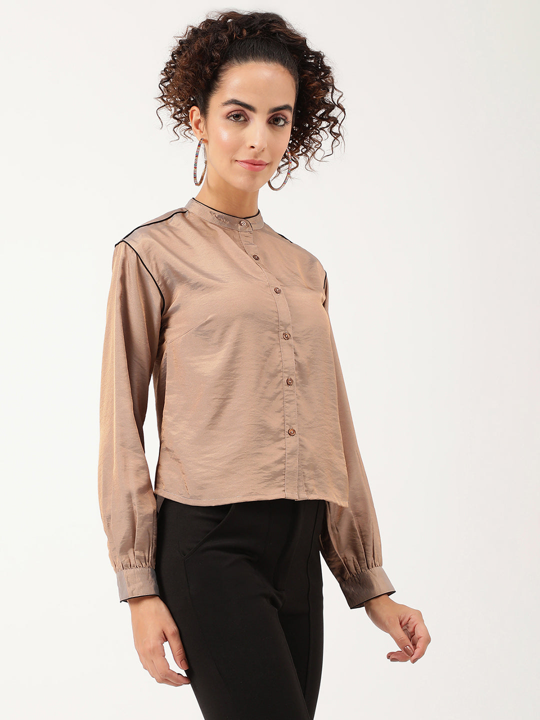 Centre Stage Women Beige Solid Collar Top