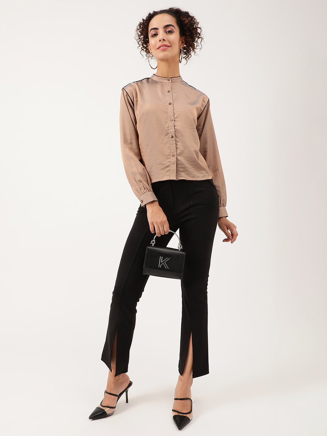 Centre Stage Women Beige Solid Collar Top