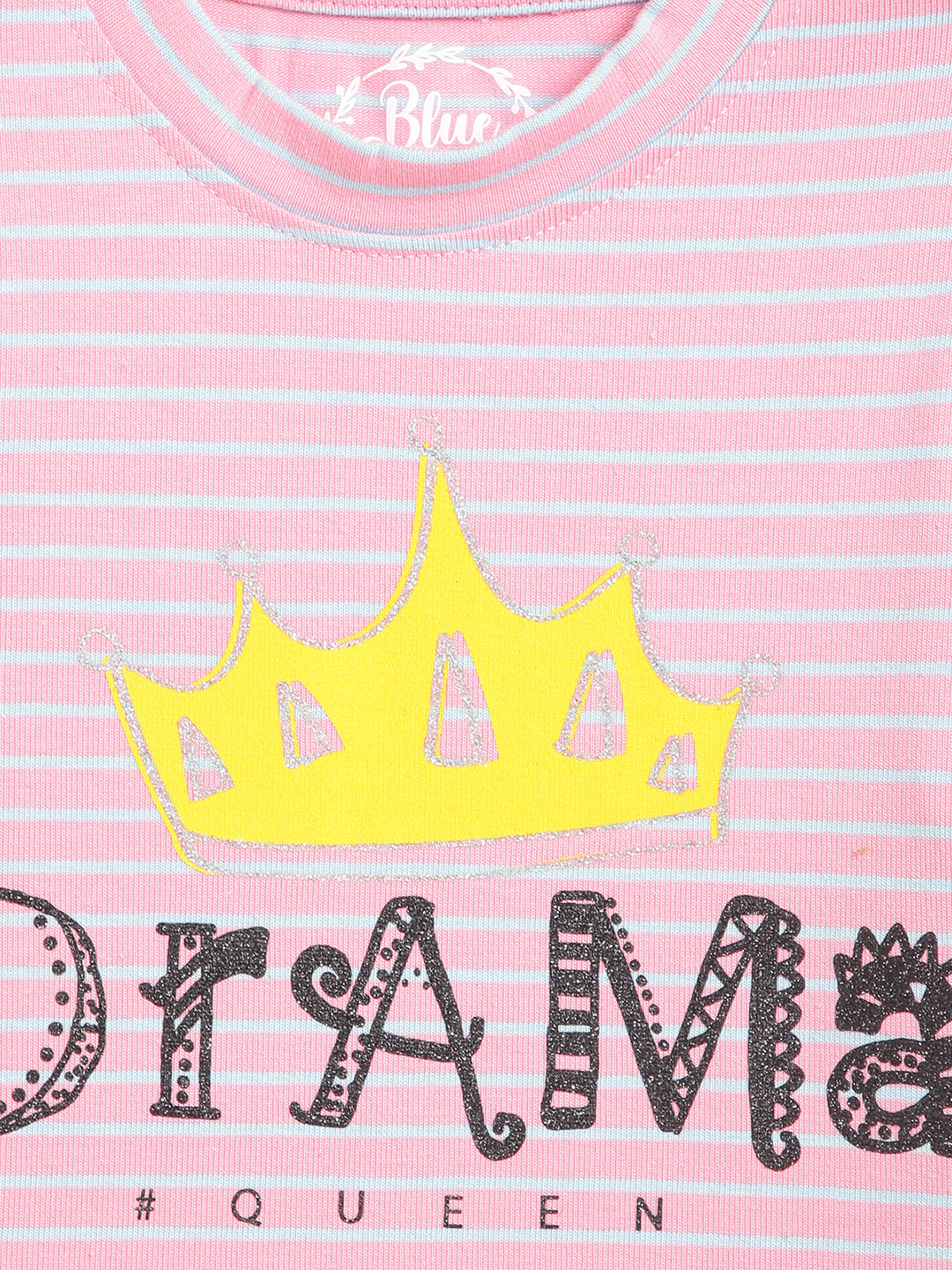 Blue Giraffe Girls Pink Printed Round Neck TShirt