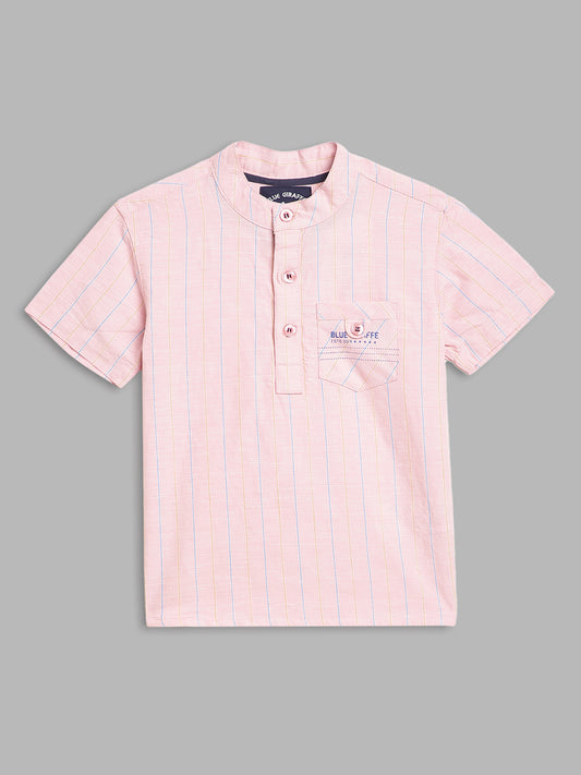 Blue Giraffe Boys Pink Solid Mandarin Collar TShirt