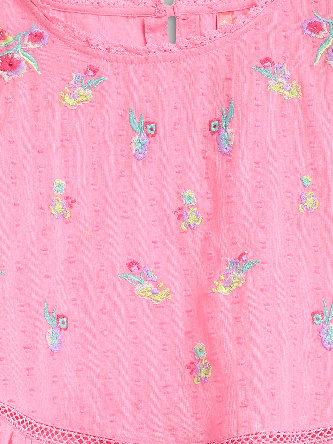 Blue Giraffe Girls Pink Embroidered Round Neck Top