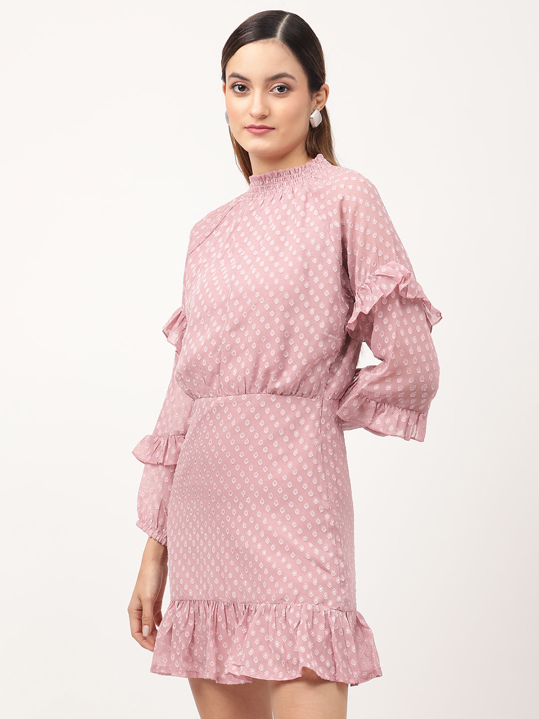 Centre Stage Women Pink Printed High Neck Dress