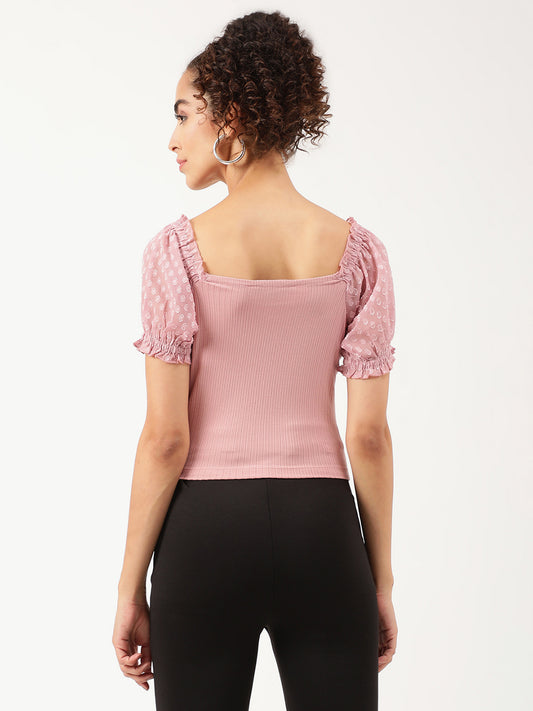 Centre Stage Women Pink Printed Square Neck Top