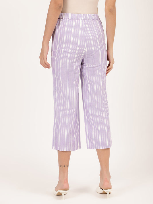 Elle Women Lilac Striped Fit And Flare Trouser