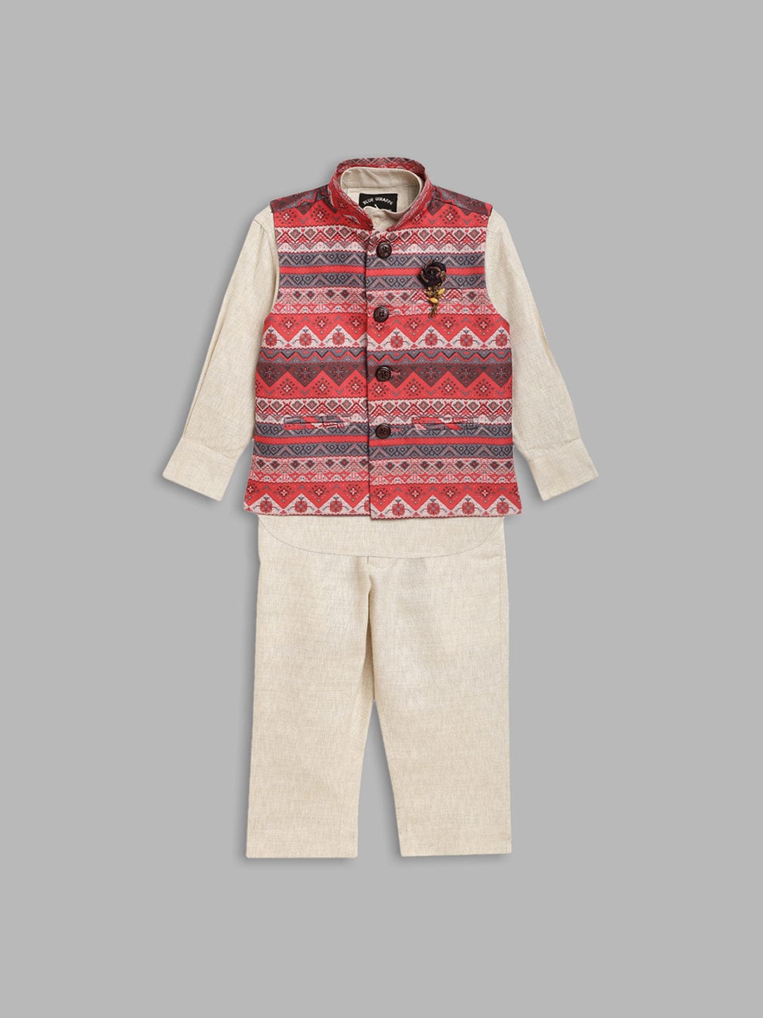 Blue Giraffe Boys Mandarin Collar Bandi Set