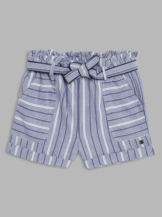 Blue Giraffe Girls Multi Striped Regular Fit Shorts