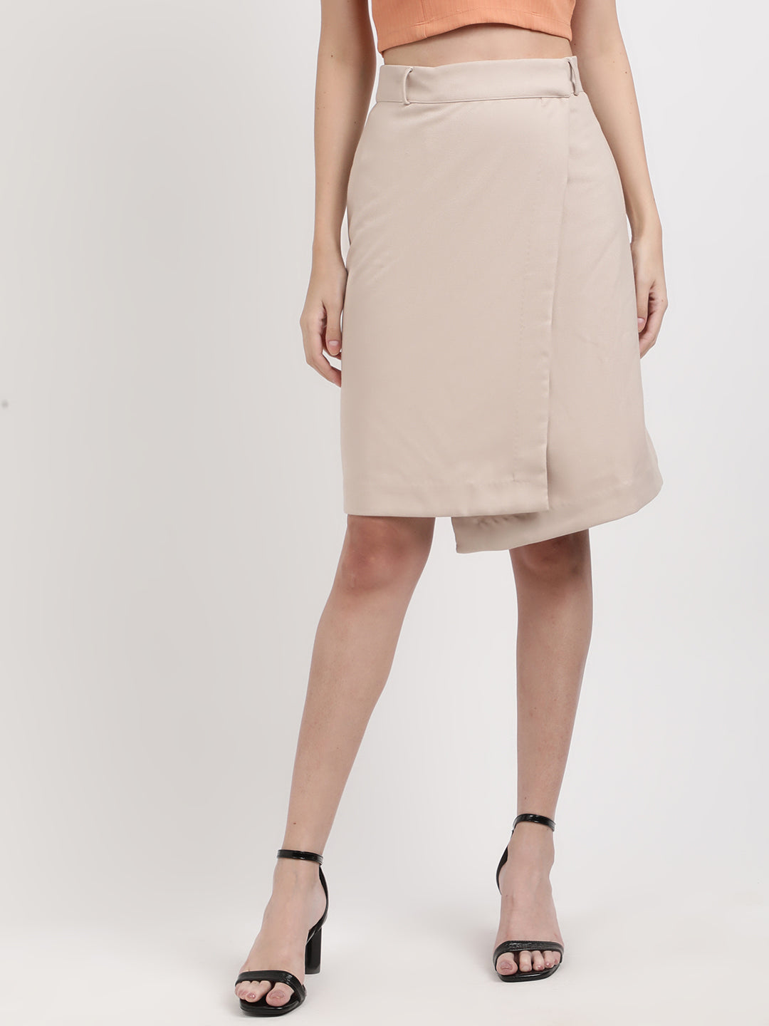 Centre Stage Women Beige Solid Fitted Skirt
