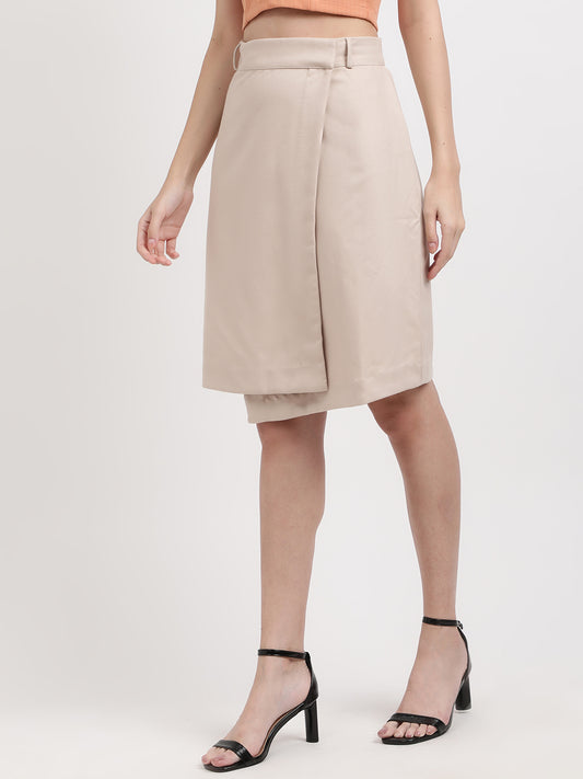 Centre Stage Women Beige Solid Fitted Skirt