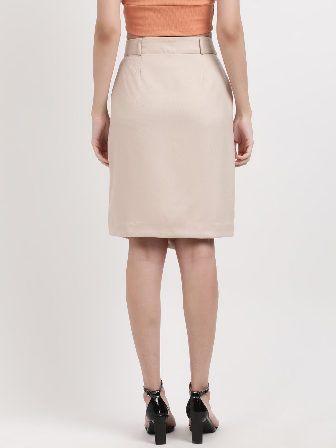 Centre Stage Women Beige Solid Fitted Skirt