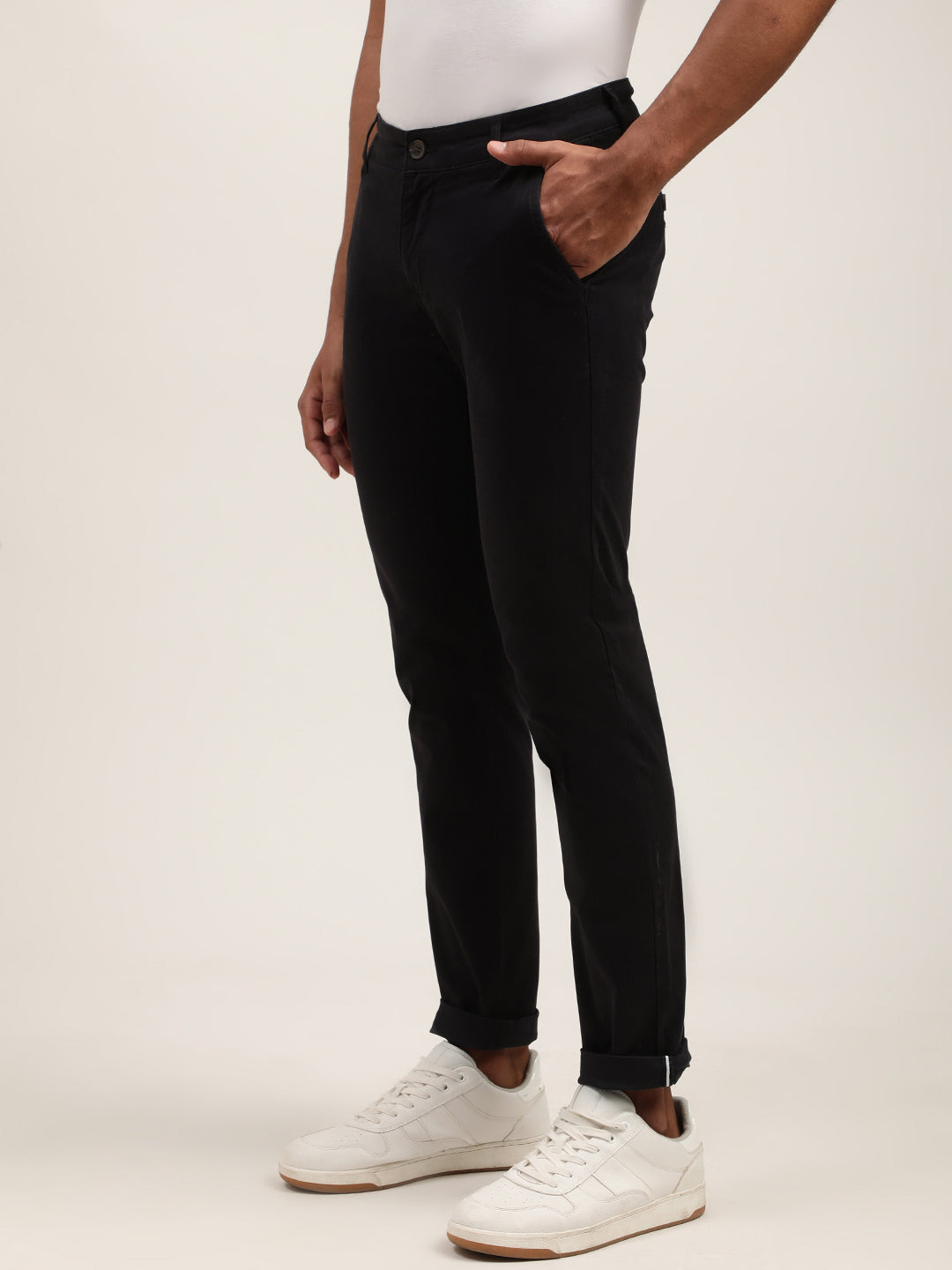 Lindbergh Men Navy Blue Solid Slim Fit Trouser