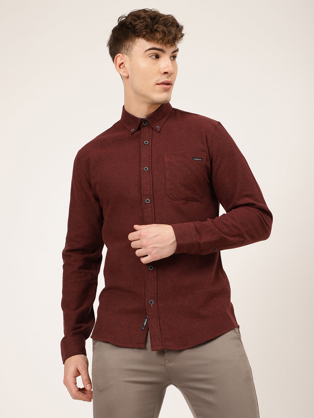 Lindbergh Men Red Solid Collar Shirt