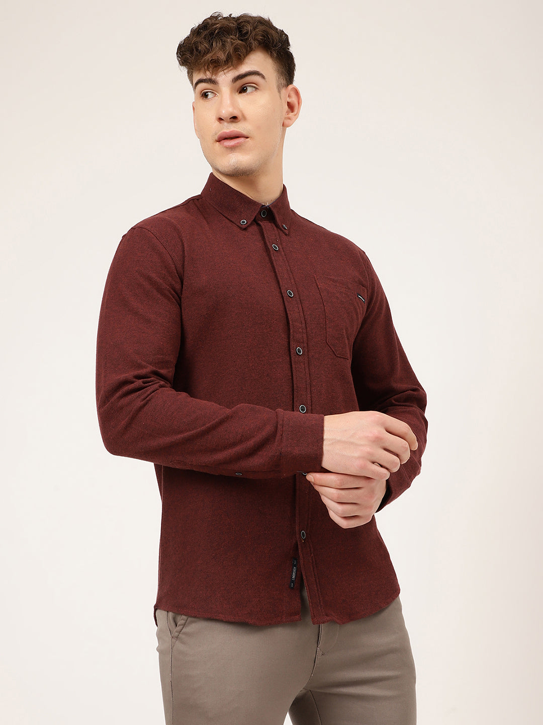 Lindbergh Men Red Solid Collar Shirt