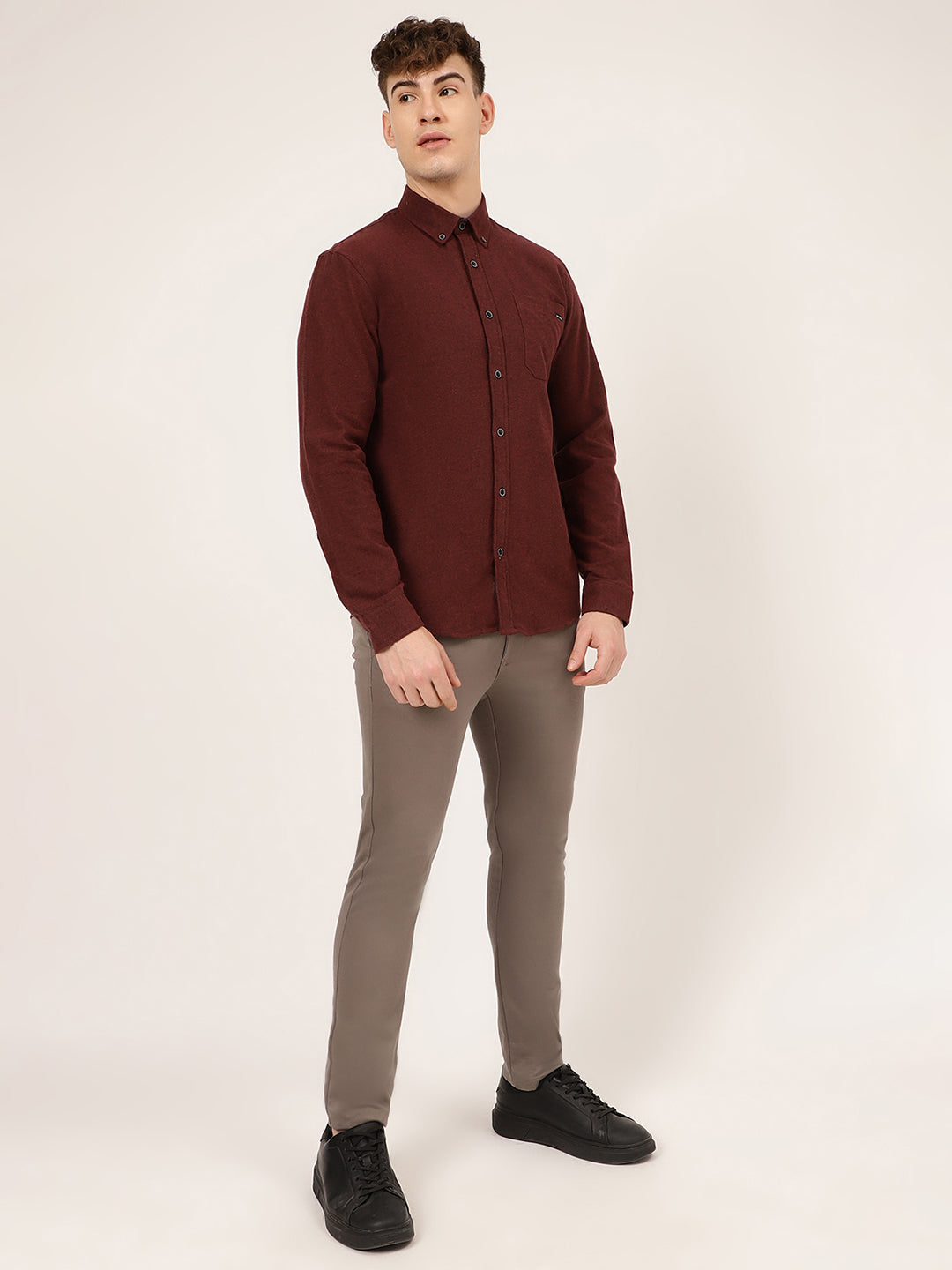 Lindbergh Men Red Solid Collar Shirt