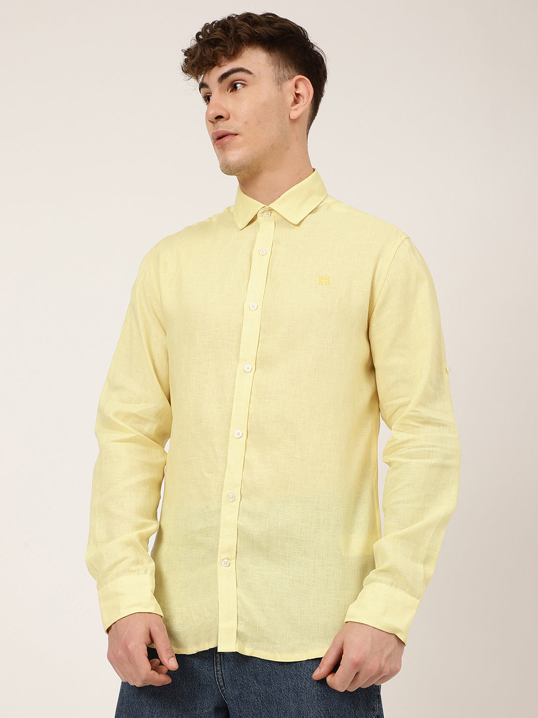 Harsam Men Yellow Solid Collar Shirt