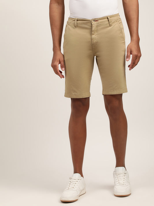 Lindbergh Men Khaki Solid Regular Fit Shorts