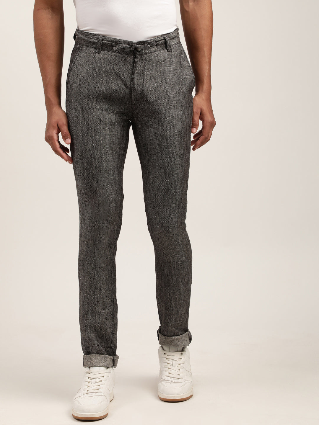 Harsam Men Charcoal Solid Regular Fit Trouser