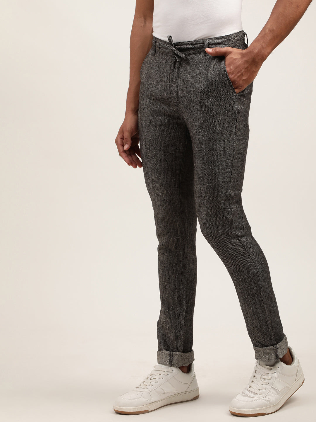 Harsam Men Charcoal Solid Regular Fit Trouser