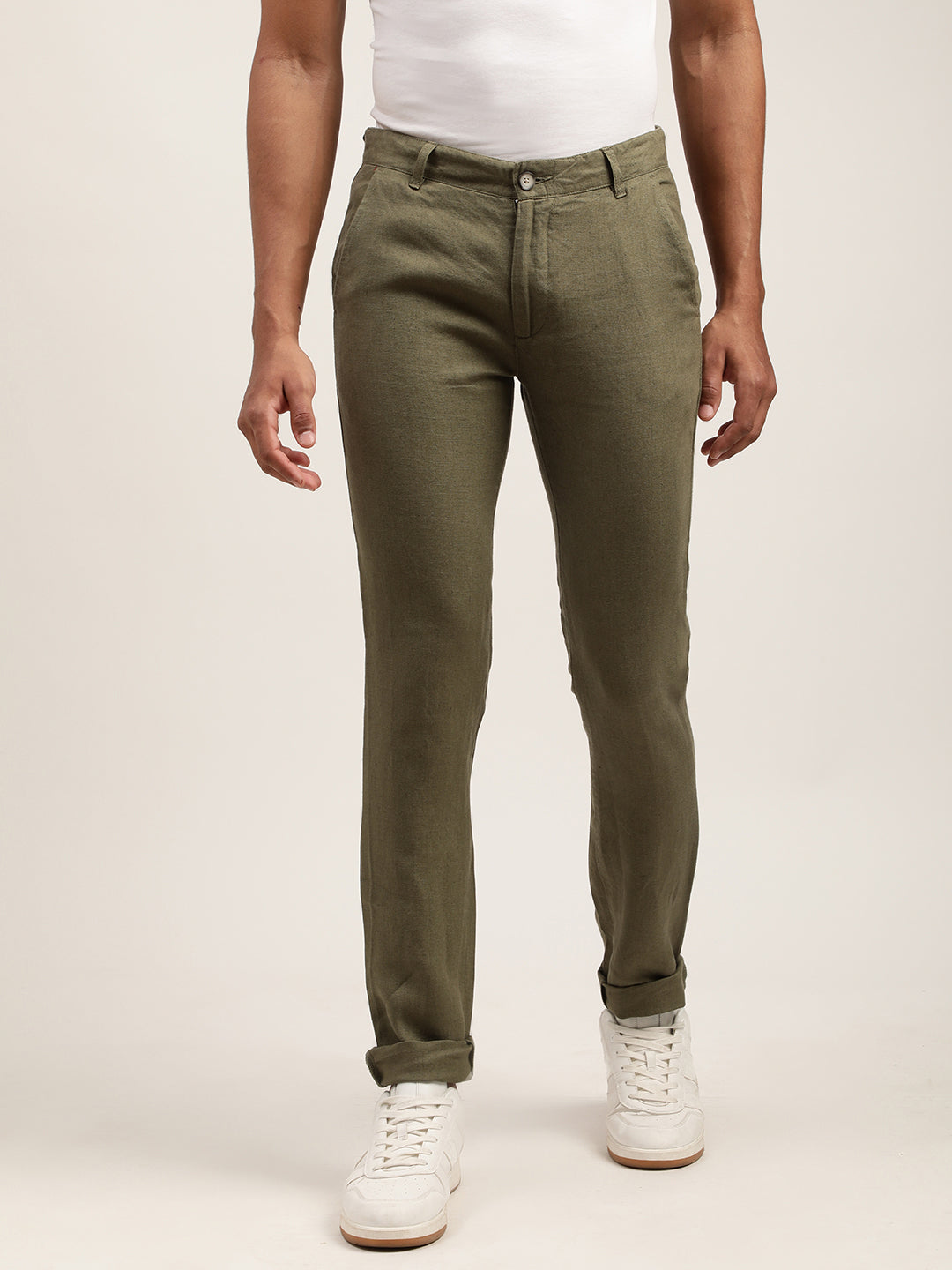 Harsam Men Olive Solid Regular Fit Trouser