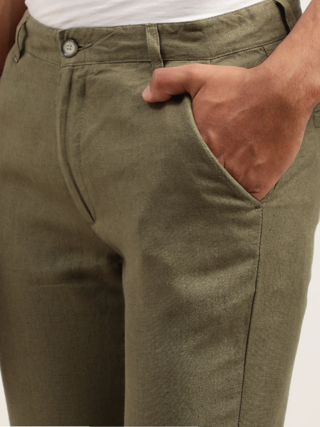 Harsam Men Olive Solid Regular Fit Trouser