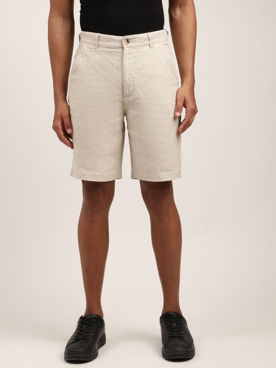 Harsam Men Beige Solid Regular Fit Shorts