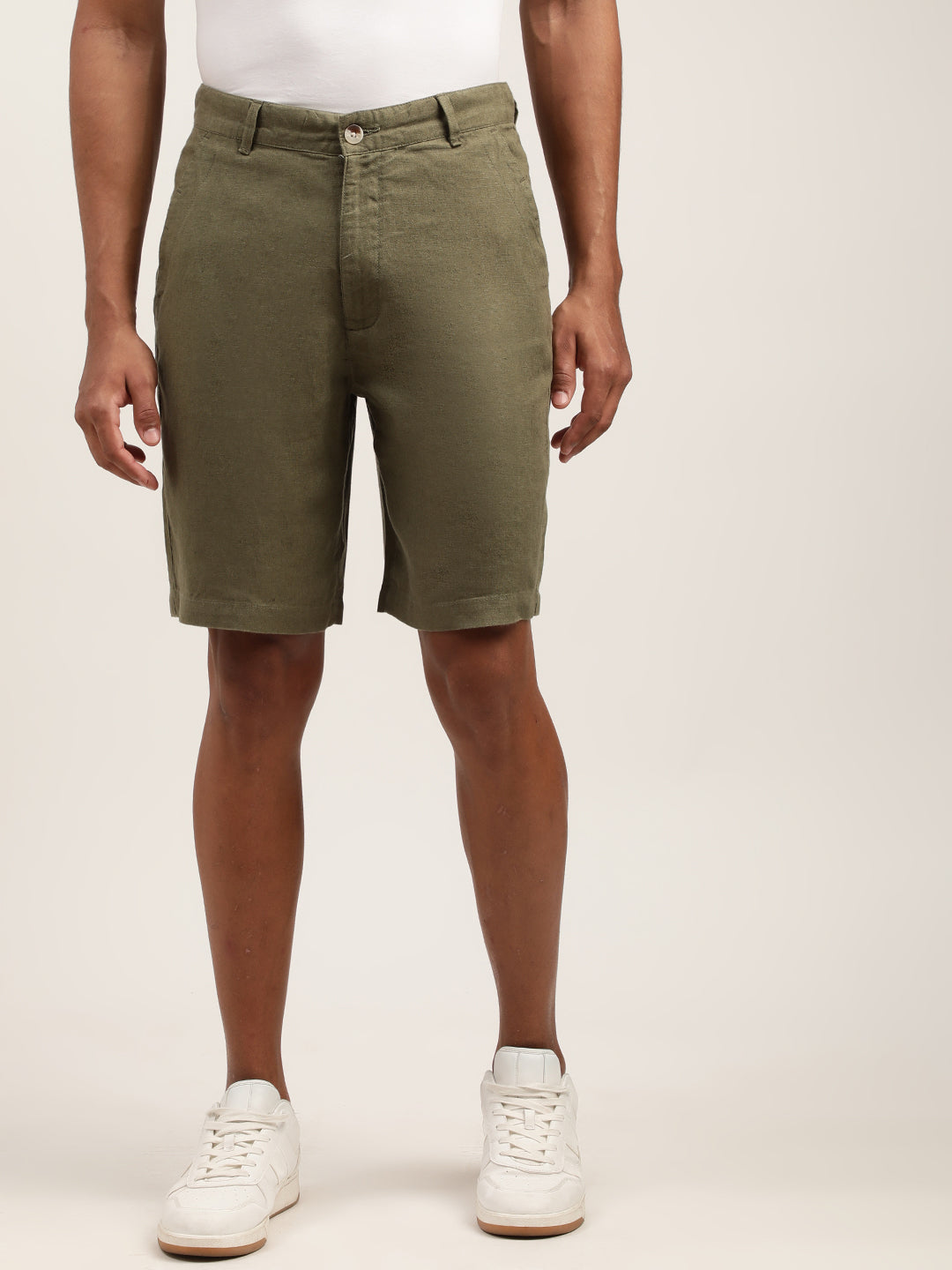 Harsam Men Olive Solid Regular Fit Shorts