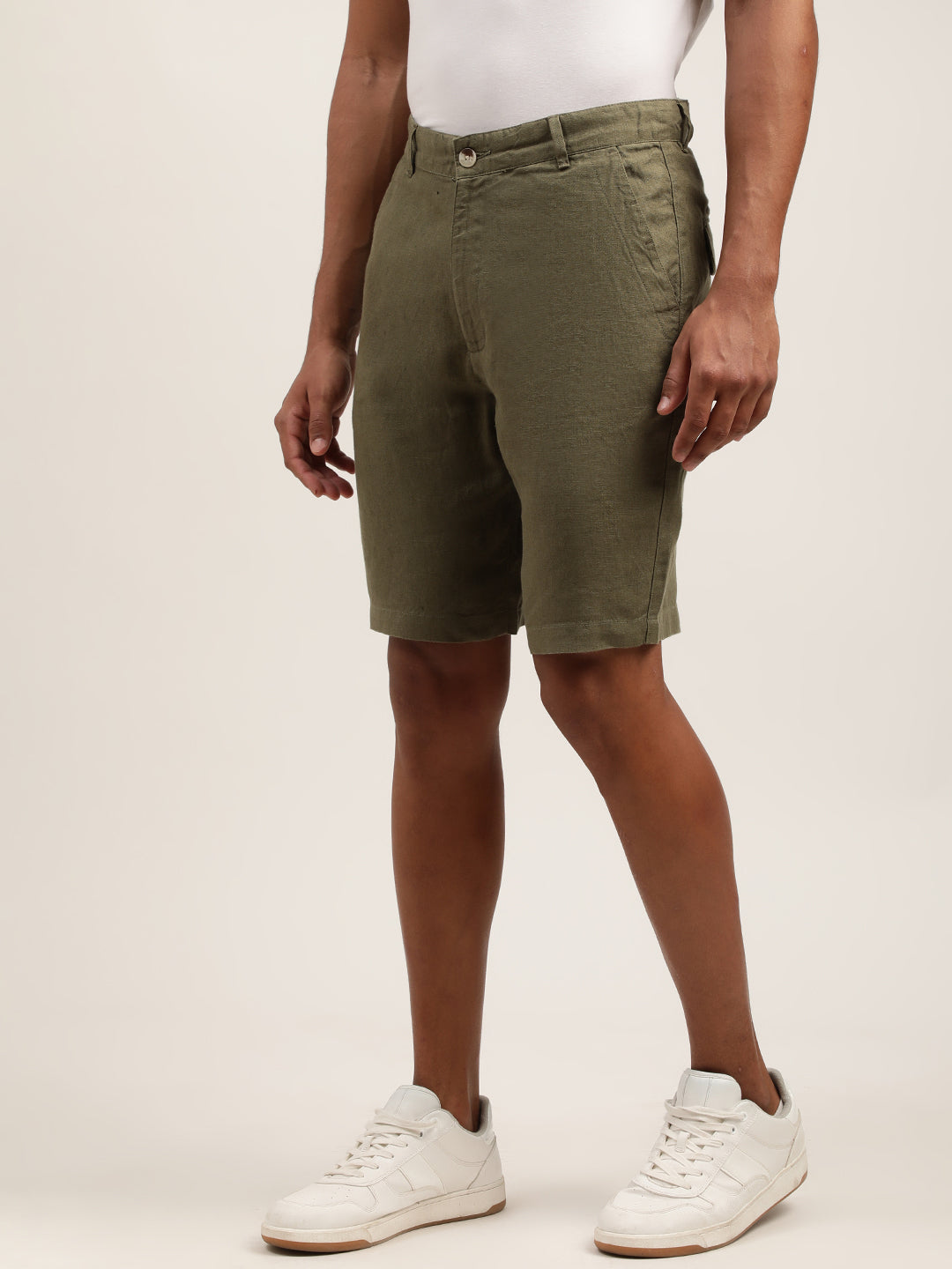 Harsam Men Olive Solid Regular Fit Shorts