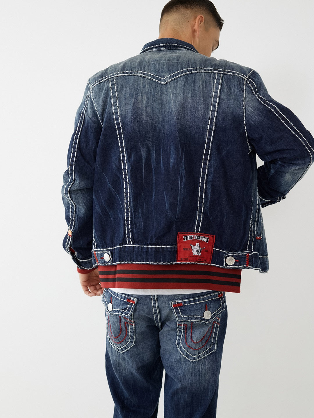 True Religion Men Blue Washed Collar Jacket