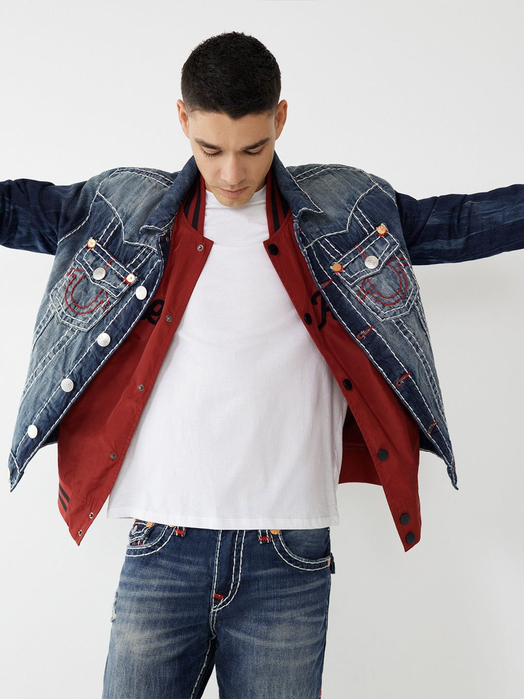 True Religion Men Blue Washed Collar Jacket